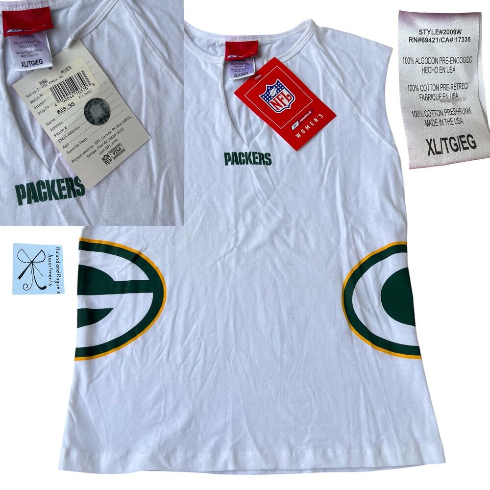 Reebok NFL Green Bay Packers 100% Cotton Side Logo Sleeveless Shirt Sz XL NWT